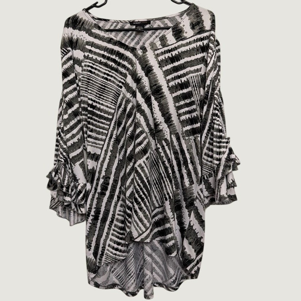 Robert Louis‎ Womens XL Grey White Tie Dye Abstract Short Sleeve Blouse Top